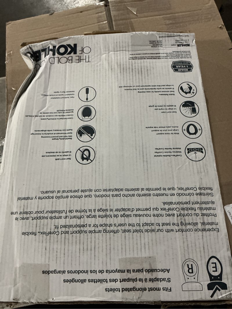 Condition photo showing Good Condition for KOHLER 57777-GCF-0 Cymbal ReadyLatch Quiet-Close Soft Close Toilet Seat Elongated, Flexible CoreFlex Material, Wider Toilet Seat Surface, Home Essentials, White with Ice Grey Core Center White with Ice Grey Core Center Elongated