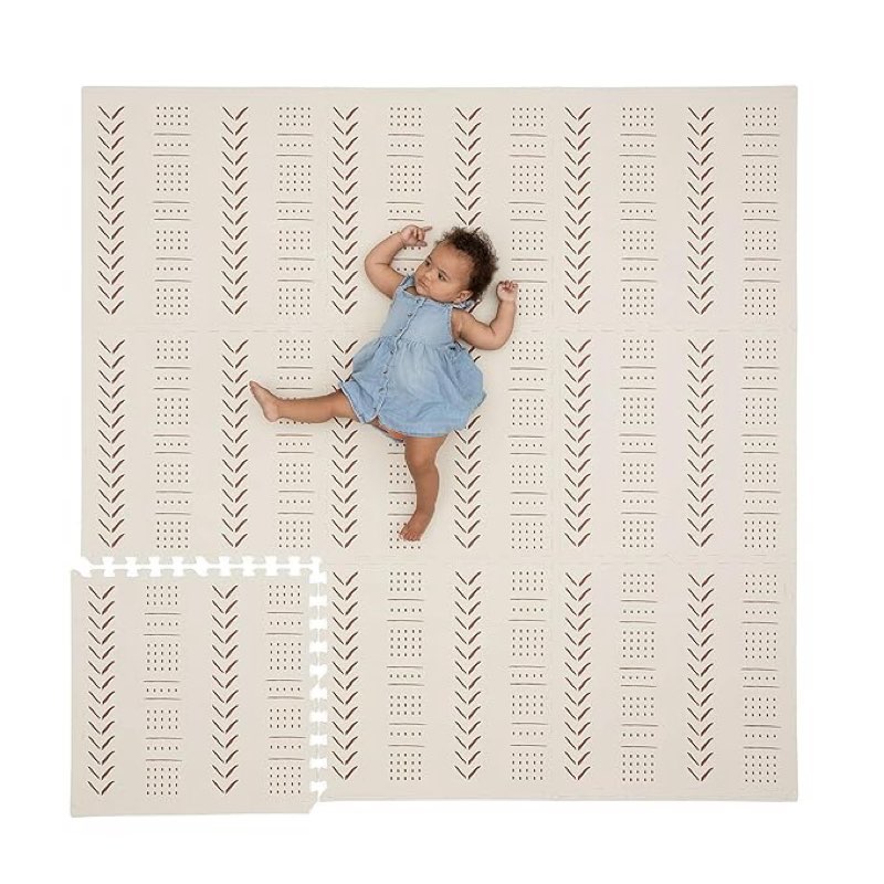 childlike behavior xxl baby play mats, 72”x72” puzzle with 12 foam tiles, crawling mat with interlocking tiles, 24”x24” puzzle mat pieces, neutral playmat for toddlers & infants play pen - beige