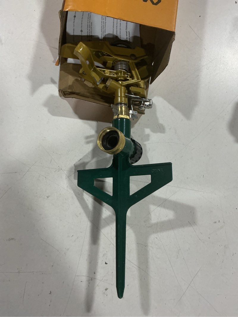 Condition photo showing Good Condition for fanhao heavy duty pulsating impact sprinkler on spike base, 100% metal impact sprinkler with 360° adjustable spray pattern for large area lawn & yard irrigation, covers up to 5800 sq. ft