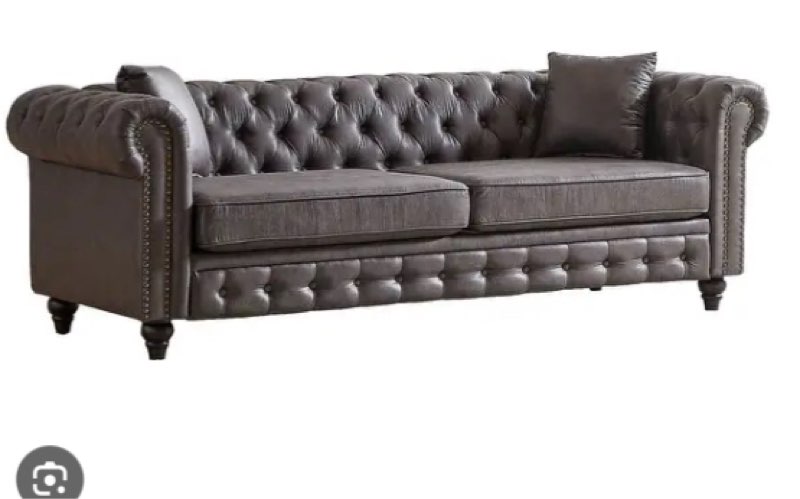 Incomplete box 1 only ) Classic Chesterfield Sofa Gray Faux Leather 