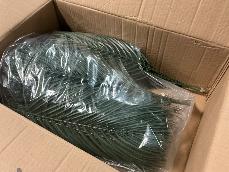 Condition photo showing Good Condition for jexine 200 pcs easter palm leaves for palm sunday artificial fake branches tree stems large faux greenery plants fronds for church holy week hawaiian jungle wedding party decoration (18.9 x 7) 200 18.9 x 7"