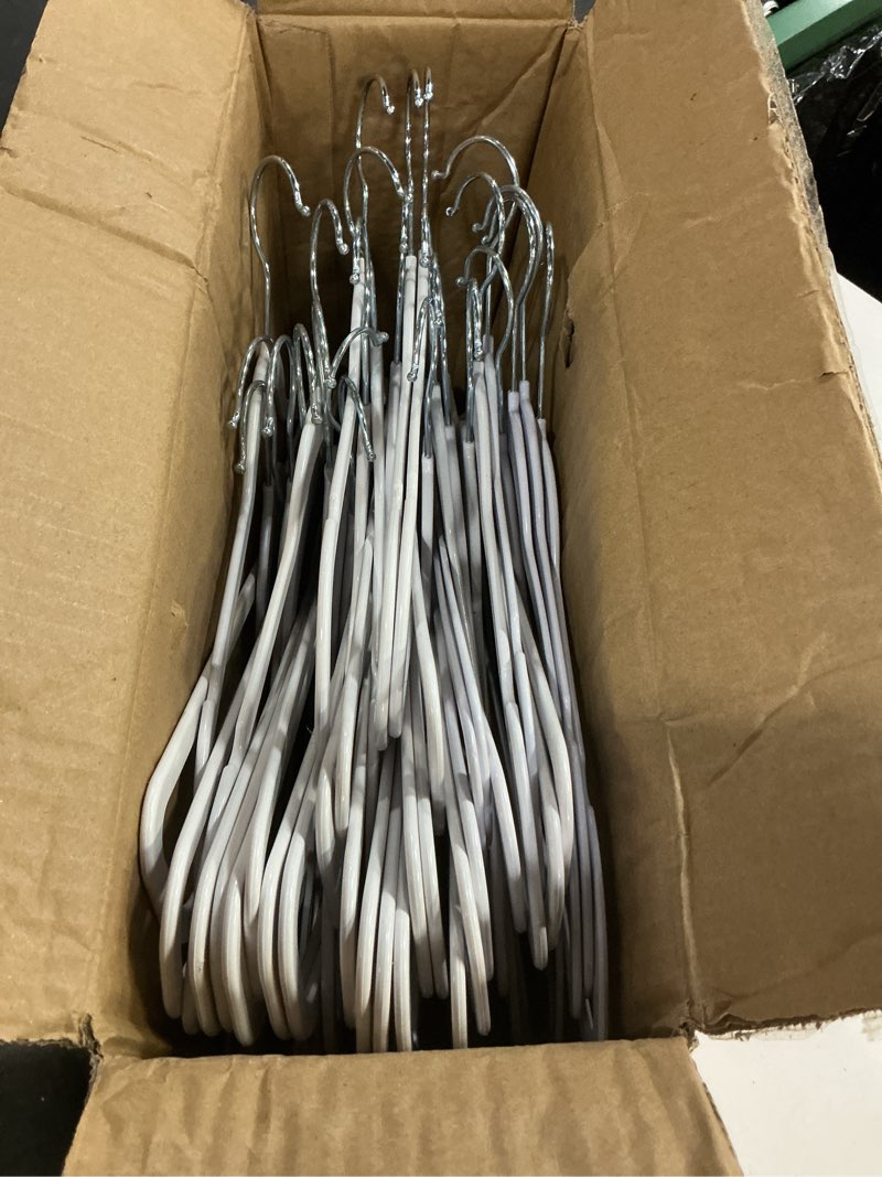 Condition photo showing Good Condition for hangers 50 pack,ultra-thin plastic clothes hangers (17.7 inch) - space-saving slim hangers with non-slip grooves for wardrobe, closet & dorm organization(white) white 17.7inch-50pack