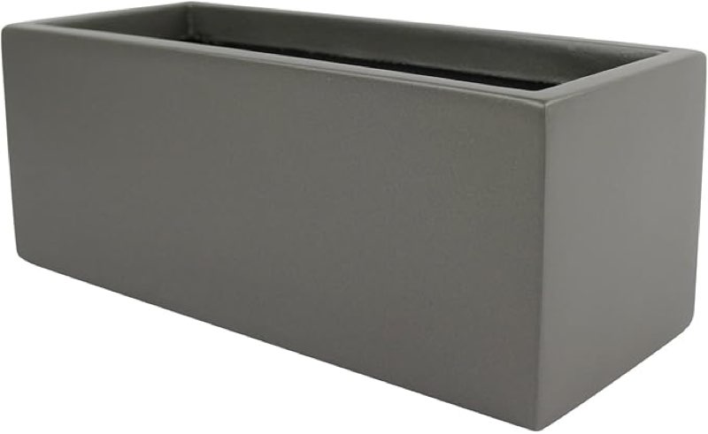 Brisbane Rectangle Fiberglass Planter Box (L:24" x W:8" x H:8", Matellic Grey)