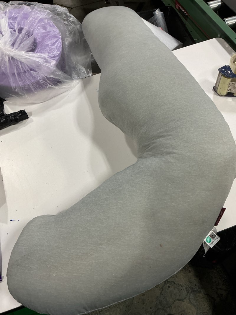 Condition photo showing Good Condition for momcozy pregnancy pillows for side sleeping, j shaped maternity body pillow for pregnancy, soft pregnancy pillow with jersey cover for head neck belly support, grey