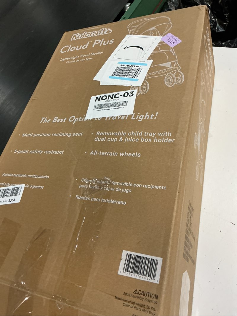 Condition photo showing Good Condition for kolcraft cloud plus lightweight umbrella stroller for toddlers with reclining seat, large storage basket, canopy, infant & parent trays, compact fold for summer travel, durable frame, slate gray slate gray (wheel color may vary)