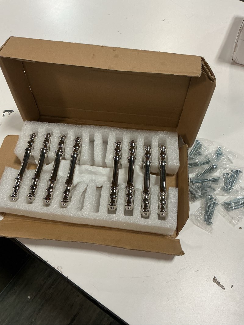 Condition photo showing As Is for khtumeware 10 pack polished nickel cabinet pulls 3 inch(76mm) hole centers cabinet pulls kitchen cabinet hardware for cupboard drawer handles dresser pulls pull 3"(76mm) hole center 10