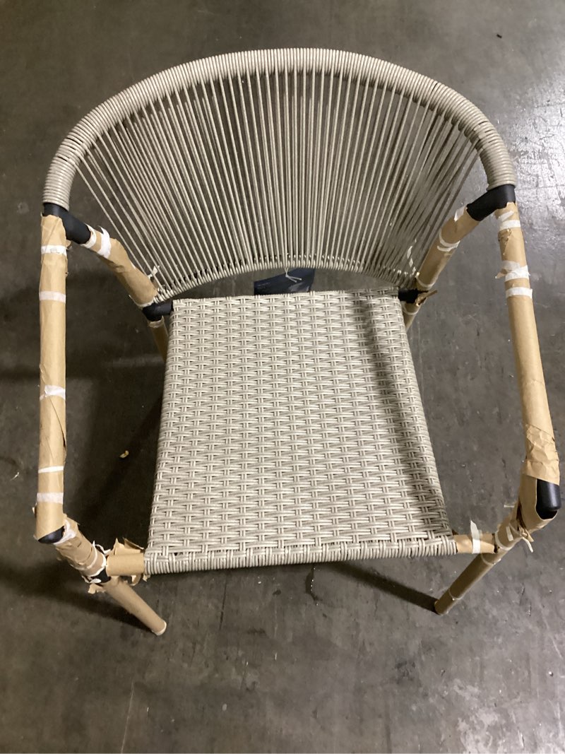 Condition photo showing New/Like New for  style selections pelham bay wicker stackable matte black steel frame stationary dining chai