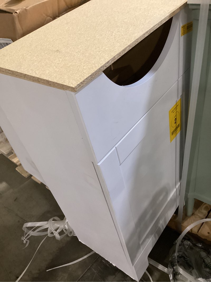 Condition photo showing As Is for  project source euro 18-in true white single sink bathroom vanity with white cultured