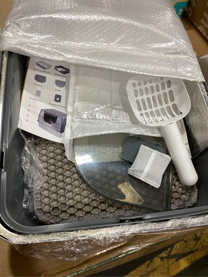 stainless steel litter box with lid, high sided enclosed metal litter box for big cats