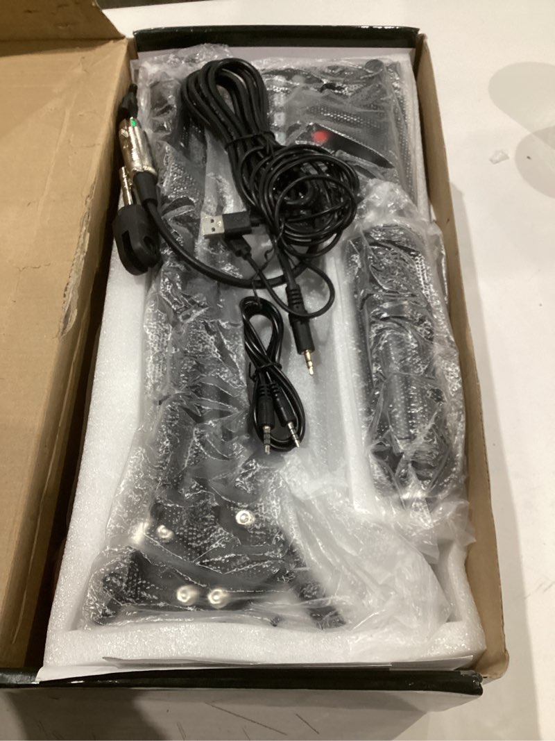 Condition photo showing As Is for podcast equipment bundle for 2, audio interface with voice changer condenser microphones for gamer, all-in-one audio mixer perfect for live streaming, singing, youtube, gaming