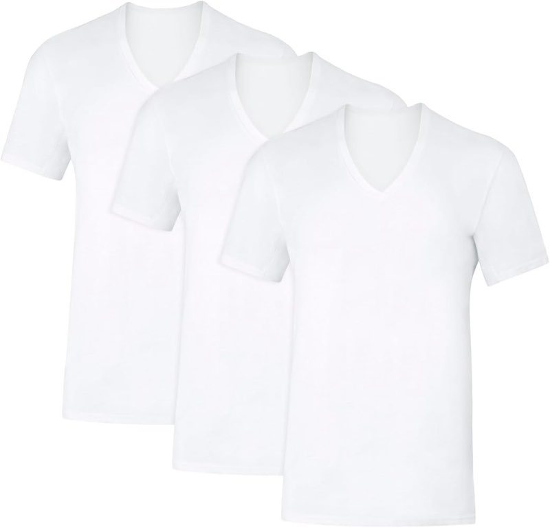 Hanes Men's Undershirt, Underarm Sweat Blocking Tee, White V-Neck T-Shirt, 3-Pack