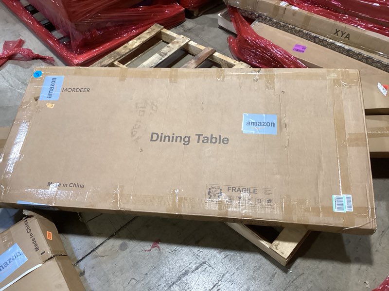 Condition photo showing As Is for 70.8 inch solid wood dining table for 6-8, farmhouse table with smooth surface, large rectangular kitchen dinner table for restaurant, living room, kitchen, easy assembly, black black 70.8"l x 31.4"w