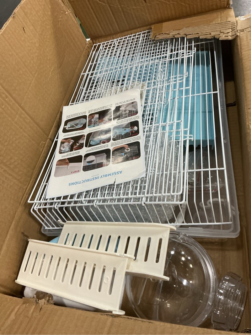 Condition photo showing Good Condition for tfwadmx dwarf hamster cage small hamster habitat mouse home small animal cage with tube exercise wheel hut rat habitat for gerbils mice 18.5“x11.8”x11.8“ blue