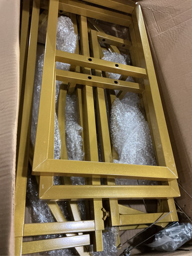 Condition photo showing As Is for vincidern 2pcs curved wedding arch backdrop stand, moon arch backdrop stand for wedding, engagement, bridal shower, birthday party decorations, indoor & outdoor use (gold,5.9ft,6.9ft)