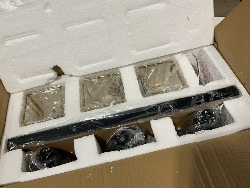 Condition photo showing New/Like New for modern crystal vanity light, 3-light bathroom light fixture, 22" square vanity lighting fixture, e26 base, bulbs not included, for bathroom,vanity light over mirror, hallway,black b06bd05w1 3-light black
