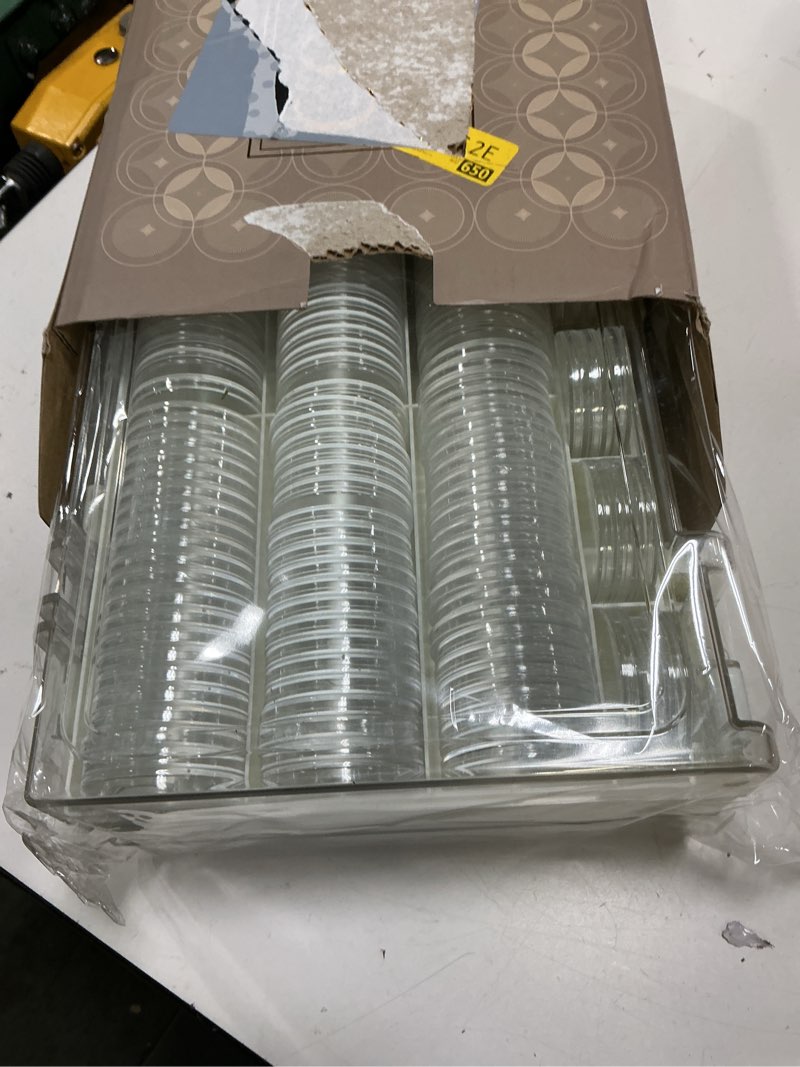 Condition photo showing Good Condition for fullcase coins collector case holder coin capsules 46mm with 6 sizes foam gasket (141 pcs), hard paper currency sleeves (20 pcs), soft dollar bill sleeves (200 pcs) storage organizer box (white)