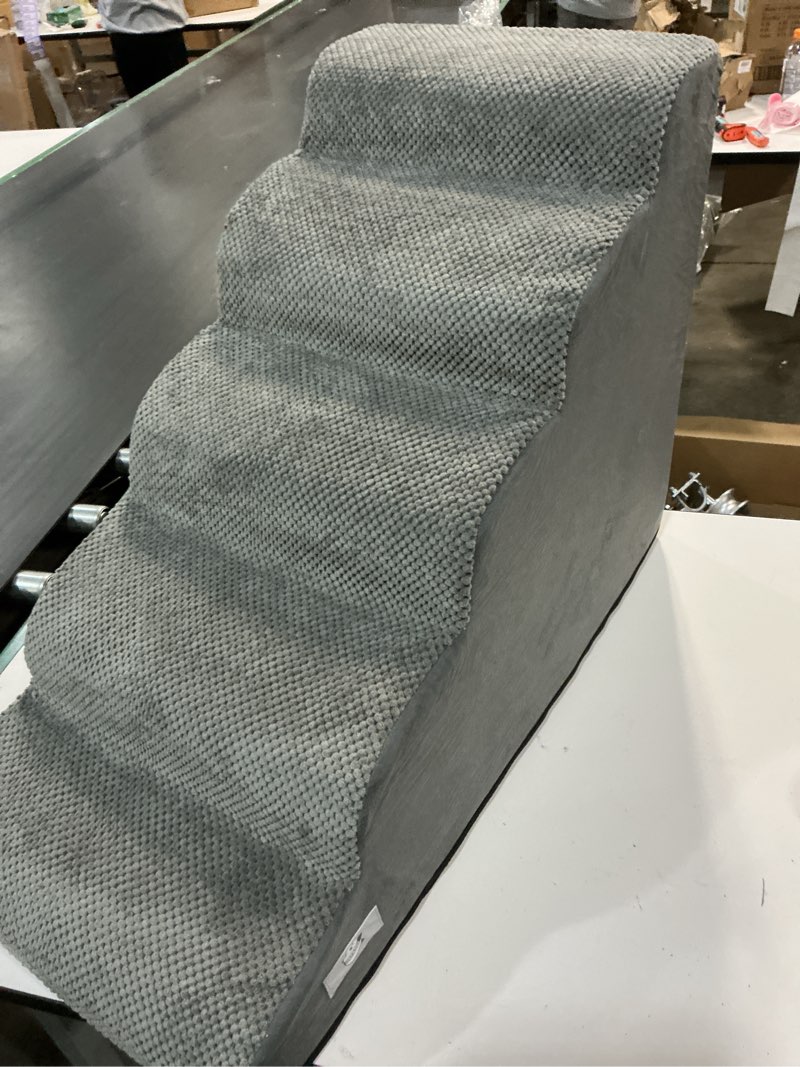 Condition photo showing As Is for 5 Step Dog Stairs for High Bed – Pet Steps for Small Dogs, Non-Slip Dog Ramp with Washable Cover, Pet Ladder for High Beds,Grey Grey 5 5-step (H22.4")