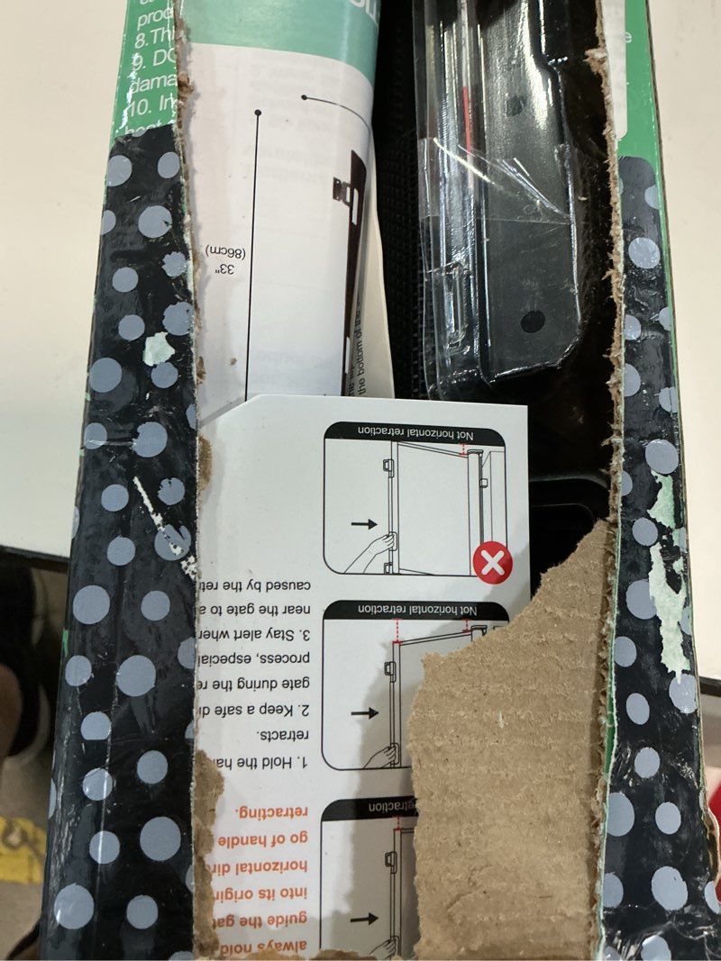 Condition photo showing Good Condition for comomy retractable baby gate for stairs, 0-71" mesh dog gate for house doorways hallways, 33" tall extra wide child safety gate for kids pets, indoor and outdoor (black)