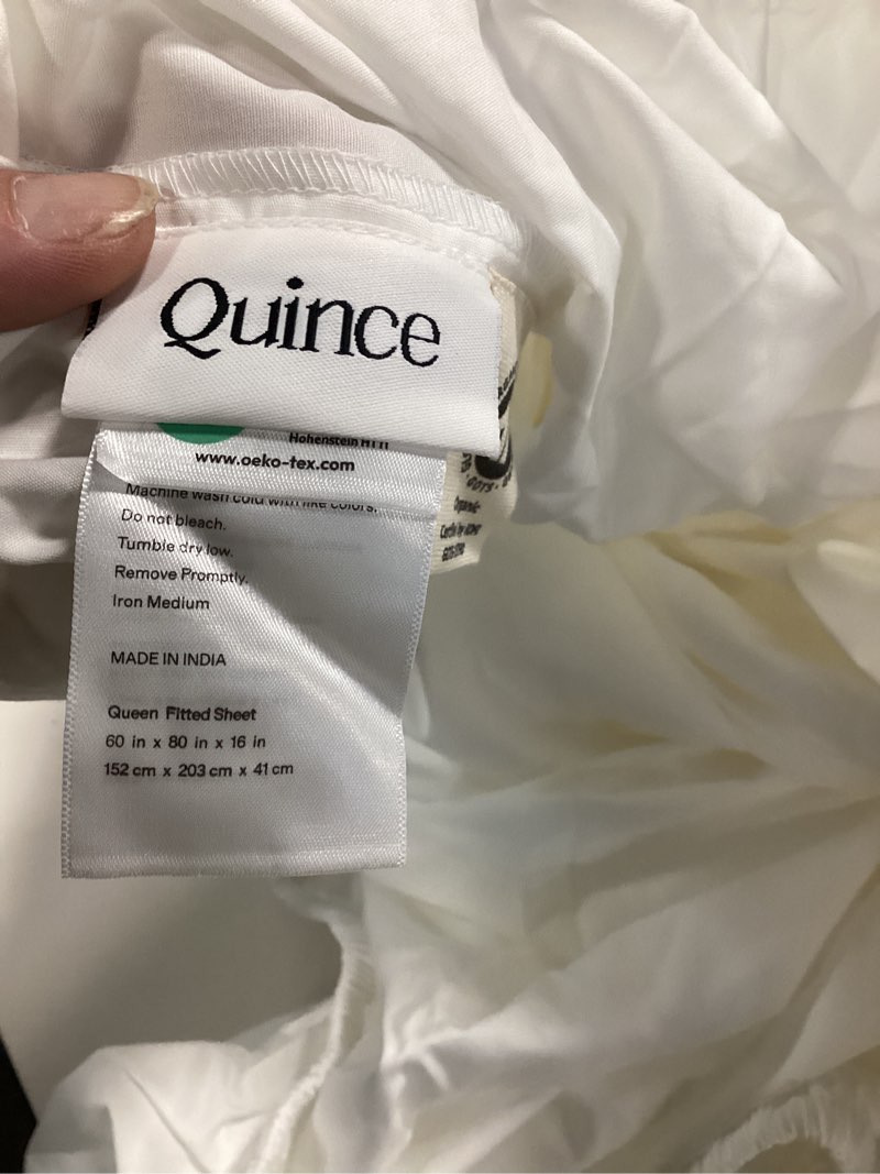 Condition photo showing Good Condition for organic crisp percale embellished deluxe bedding bundle, queen, white/dove