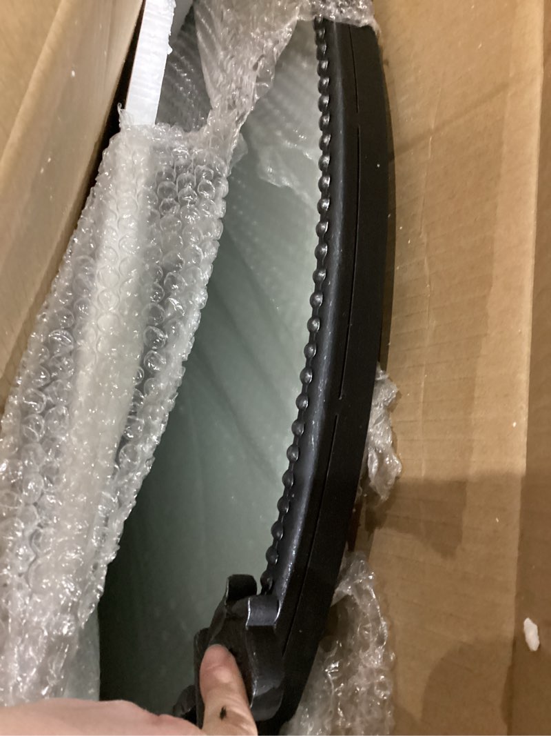 Condition photo showing As Is for A&B Home Circle Mirror, 30"x32" Wall Mounted Mirrors with Round Black Metal Frame for Bathroom Bedroom Living Room Entryway