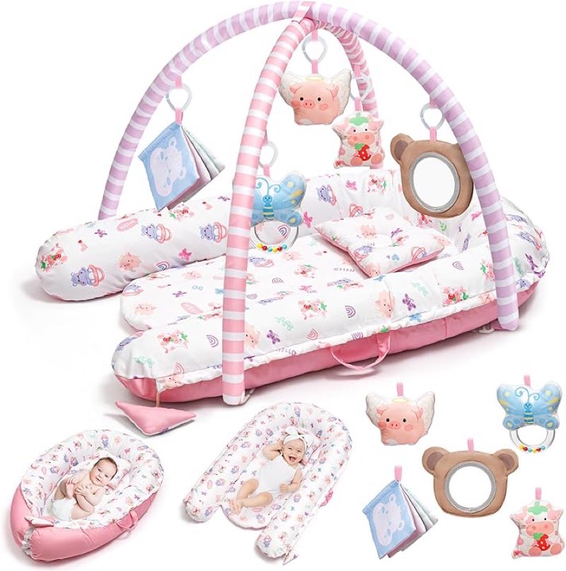 Condition photo showing Good Condition for baby play mat, 7-in-1 infant gym mat for sensory and motor development, washable & portable newborn tummy time activity mat for home & travel, babies gift for 0-3-6-9-12-18 months