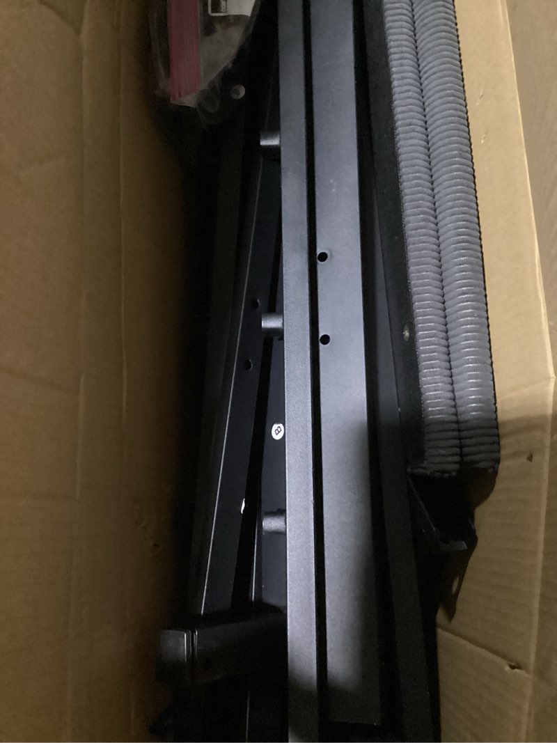 Condition photo showing Good Condition for possibly used/incomplete parts homerecommend floating full size bed frame,full bed frame with storage headboard with charging station,corduroy upholstered platform bed with smart led lights,no box spring needed,black+dark grey black+grey full