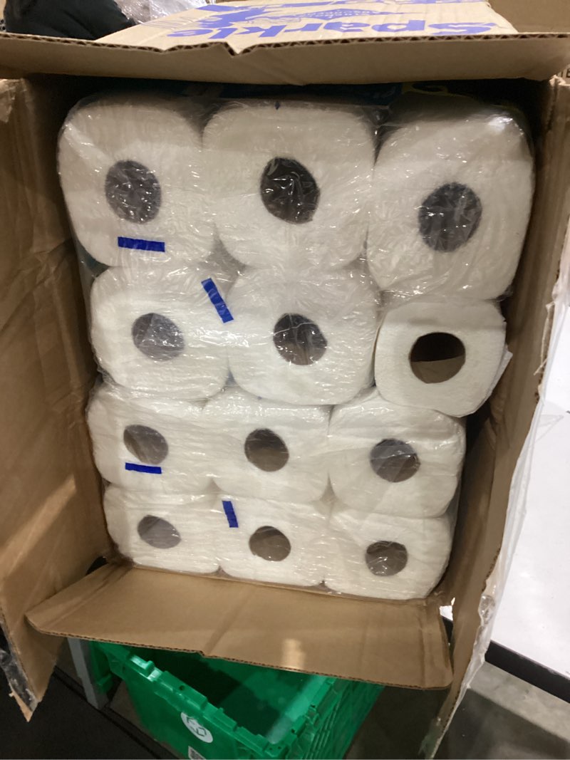 Condition photo showing As Is for sparkle pick-a-size paper towels, 24 double rolls (2,640 sheets total) - strong 2-ply towels for kitchen cleanup and everyday messes double 110 sheet (pack of 24)