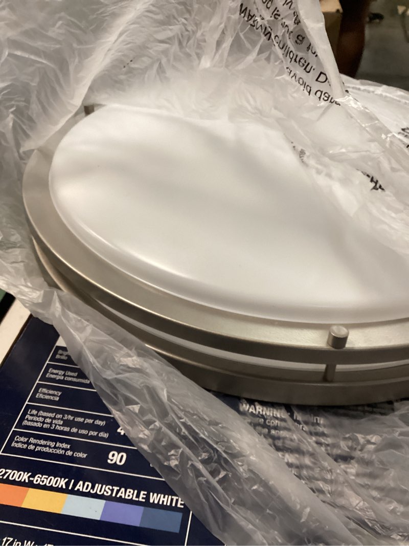 Condition photo showing Good Condition for DYMOND LED Ceiling Light Fixture Flush Mount 4000K Natural Daylight Dimmable Surface Mount Brushed Nickel Ceiling Lamp for Kitchen, Hallway, Bathroom, Bedroom, Closet (14 Inch) 14 Inches Brushed Nickel