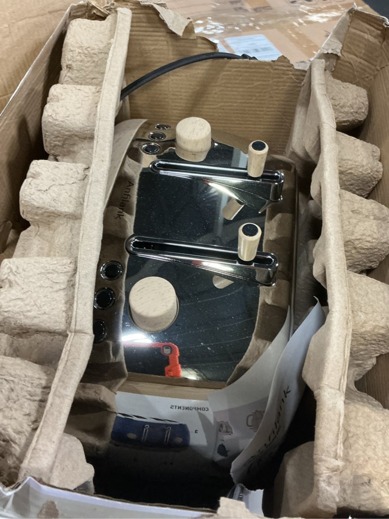 Condition photo showing As Is for anfilank toaster 4 slice,retro stainless steel toaster with extra wide slots, dual independent control panel, cancel, bagel, defrost function, removable crumb tray (silver)