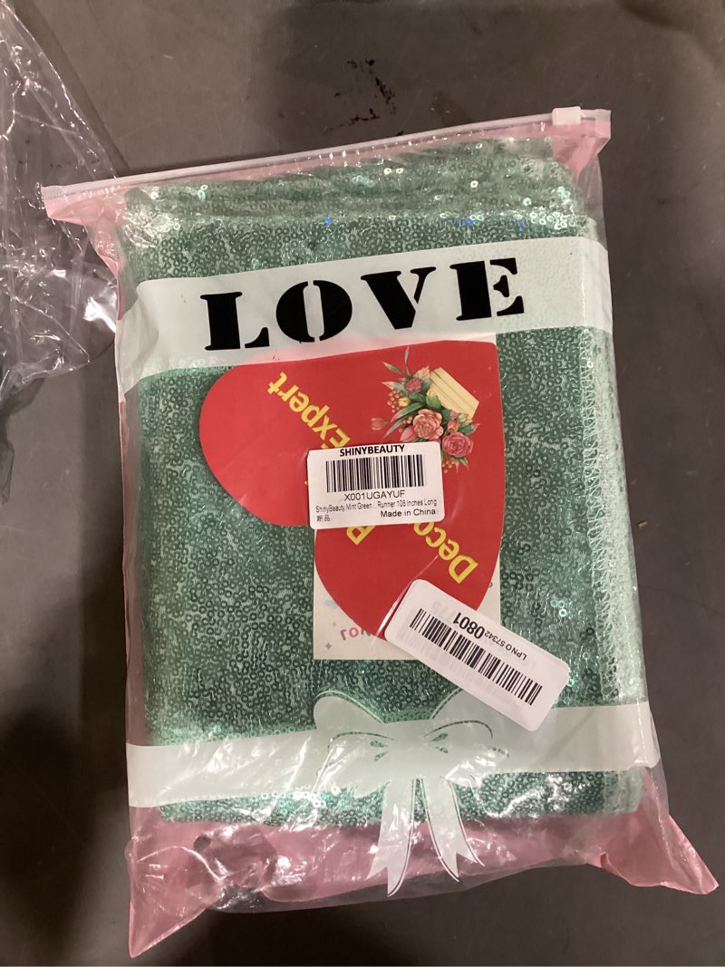 Condition photo showing New/Like New for shinybeauty mint green sequin table runner set of 5 – 13x108 inch glitter linen table decor for weddings, christmas, holiday parties, and events 5 mint green