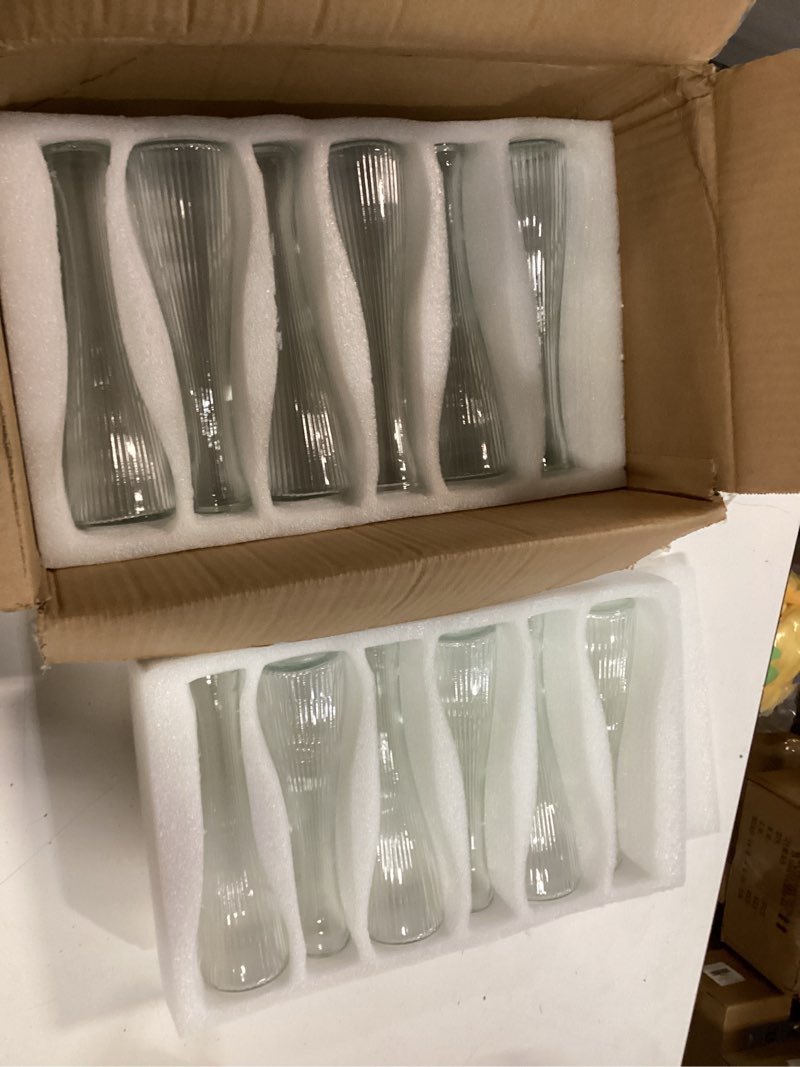 Condition photo showing New/Like New for glass bud vases bulk 12 pcs - clear ribbed wedding centerpiece vases, small flower vases for table decor, party events & home decor clear vertical striped vase