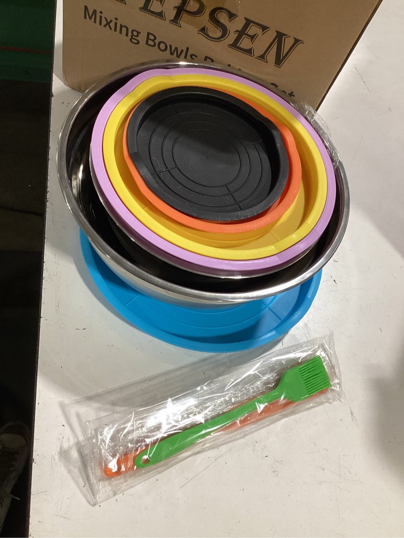 Condition photo showing As Is for incomplete wepsen mixing bowls with lid set, 25pcs kitchen utensils metal bowl stainless steel nesting bowls, measuring cups and spoons, egg whisk for baking prepping cooking serving supplies colorful bowls set