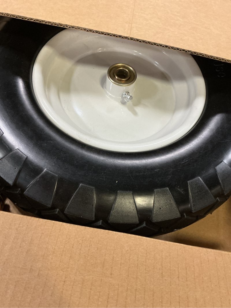 Condition photo showing Good Condition for 4.80/4.00-8" wheelbarrow tire, 16" flat-free solid tire and wheel, 3-6" centered hub, 5/8" & 3/4" bearing, for broadcast spreader garden wagon cart trolley dolly (1 pack)
