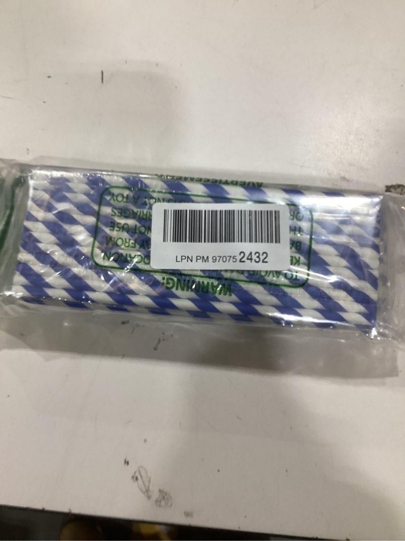 Condition photo showing New/Like New for ALINK 100 Royal Blue and White Striped Paper Straws, Biodegradable Disposable Drinking Straws for Christmas, Brithday, New Year, Party Decoration Supplies Dark Blue Stripe