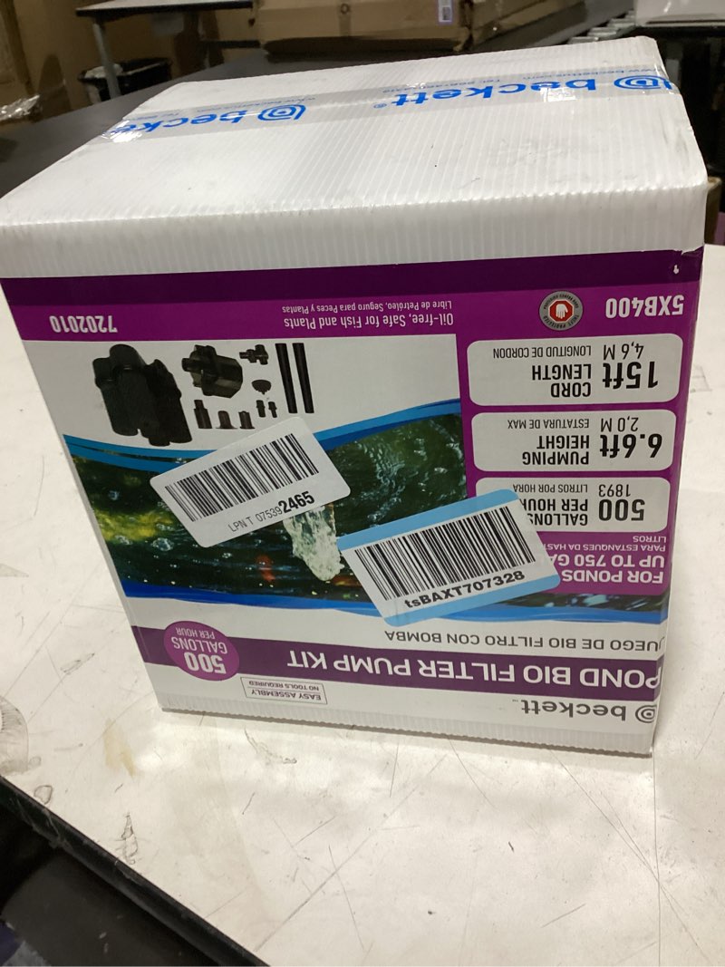 Condition photo showing As Is for beckett fr500 500 gph 38.4 watt submersible water garden pond pump set maximum flow of 500 gallons per hour