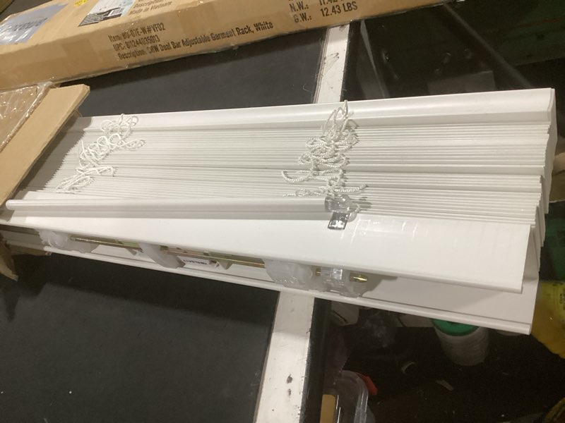 Condition photo showing Good Condition for chicology 2" cordless faux wood blinds, room darkening smooth pvc window blinds, cordless lift, light control and privacy, inside/outside mount, moisture resistant, basic white, 34" w x 60" h 34"w x 60"h basic white