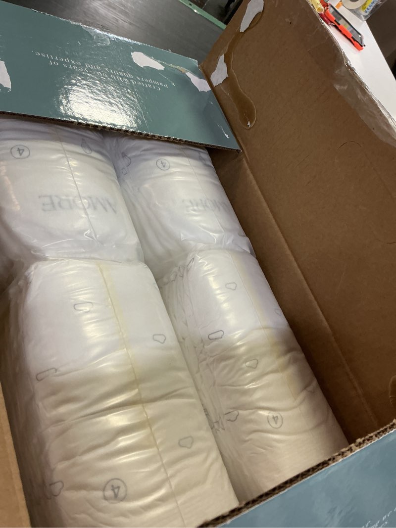 Condition photo showing Good Condition for pampers amore, size 4 (15-34 lbs), 108 count, our best diaper – hypoallergenic & fragrance free, up to 100% leakproof, soft as cashmere size 4 108
