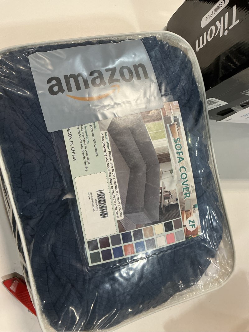 Condition photo showing Good Condition for Similar Navy Corner Sectional Couch Covers Waterproof Washable L Shape Sofa Cover Protector Geometric Jacquard Sectional Slipcover Furniture Cover with Adjustable Strap for Pet Dog 