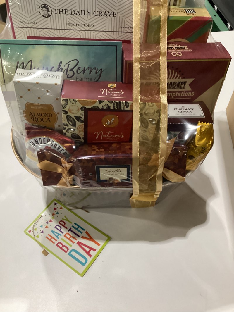 Condition photo showing New/Like New for Broadway Basketeers Snack & Sweets Gift Basket for Women, Cookies, Popcorn, Chocolate, Pretzels & Sweets – Thank You Gift for your Loved Ones, SIMILAR TO STOCK PHOTO 