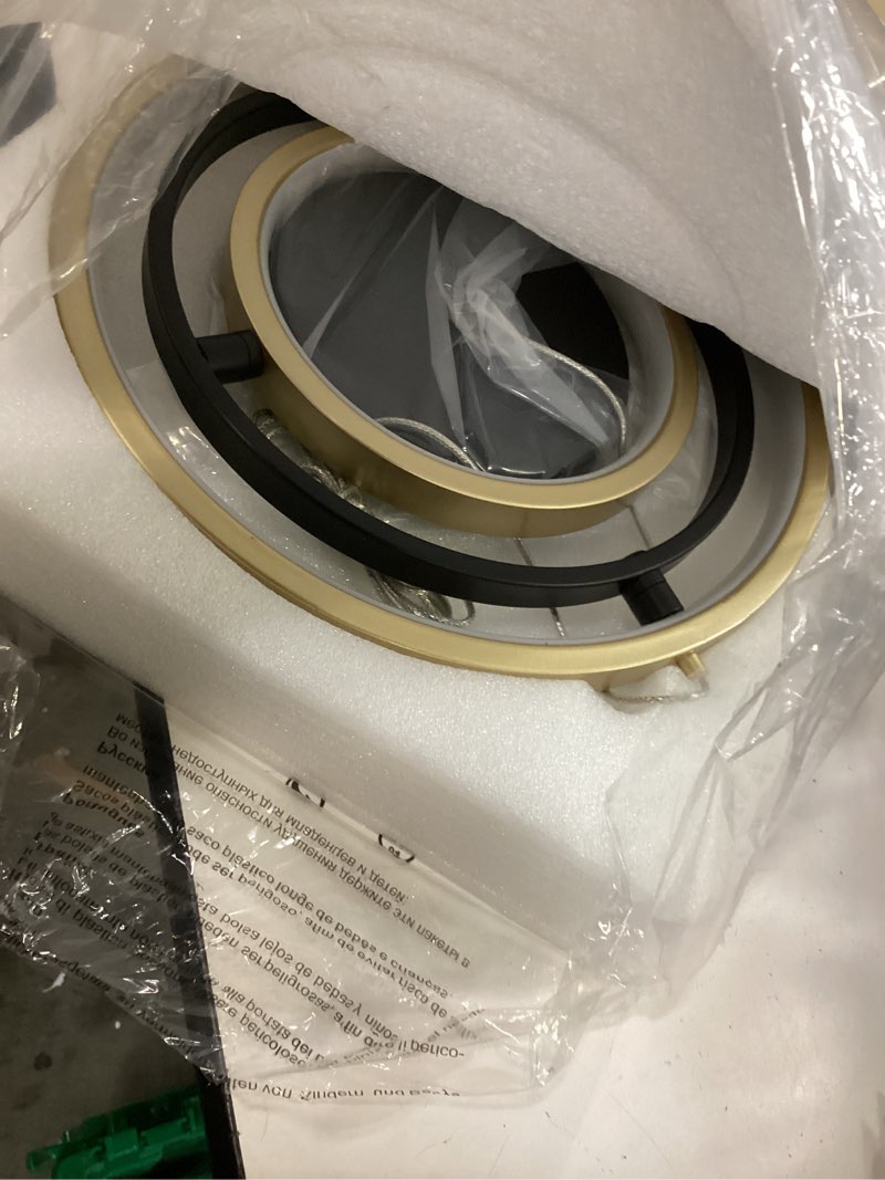 Condition photo showing Good Condition for modern led chandelier diy creative chandelier adjustable hanging round ring 3 ring 4000k warm white light fixture for dining room bedroom kitchen island hall black gold (d = 11.8") 11.8 inch