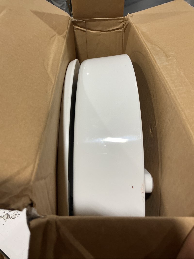 Condition photo showing As Is for KOHLER 25876-0 Hyten 3" Height, Elevated Soft Close Round Toilet Seat, Contoured Seat with Grip-Tight Bumpers, Quick-Attach Hardware, White White Round