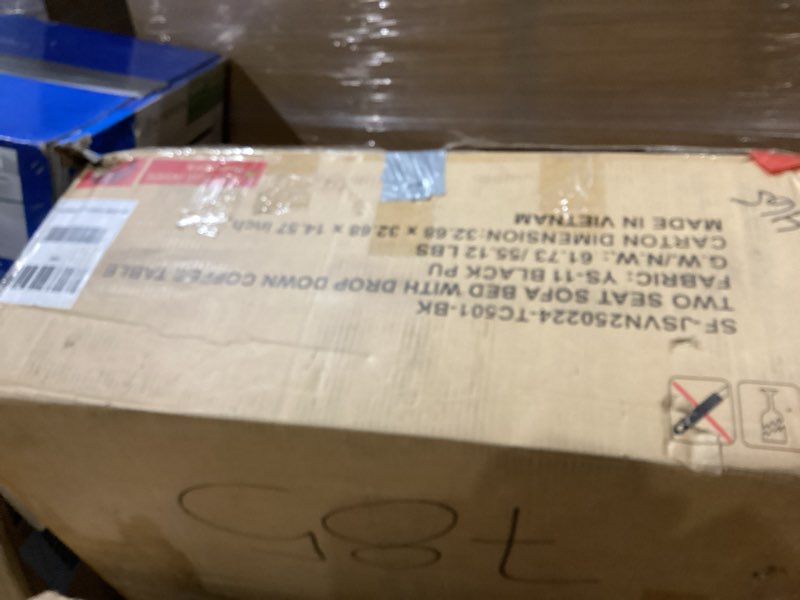 shintenchi futon sofa bed, leather foldable couch, reclining sleeper w/removable armrests, upholstered loveseat w/folding cup holders for home, office, black