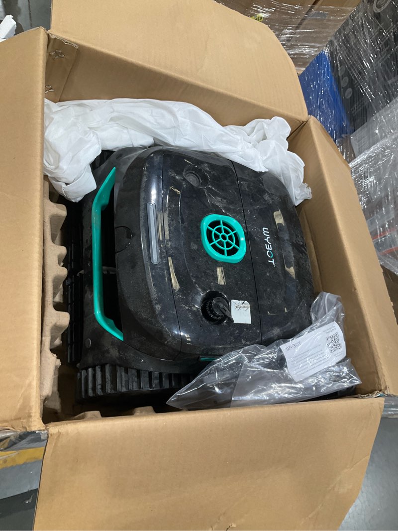 Condition photo showing As Is for wybot c2 cordless robotic pool cleaner, dual filtration, wall climbing & waterline cleaning, app scheduling, smart navigation, pool vacuum for inground pools (gray)