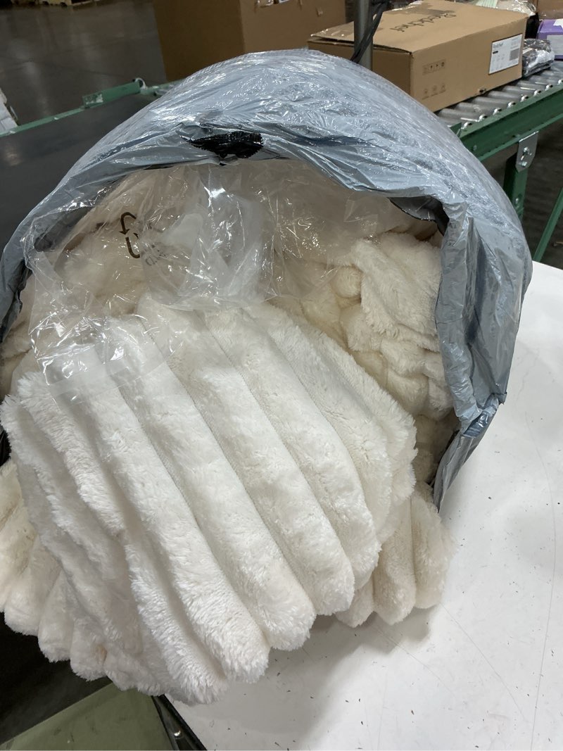 Condition photo showing As Is for bedelite fleece queen comforter set -super soft & warm fluffy cream white bedding, luxury fuzzy heavy bed set for winter with 2 pillow cases cream white queen