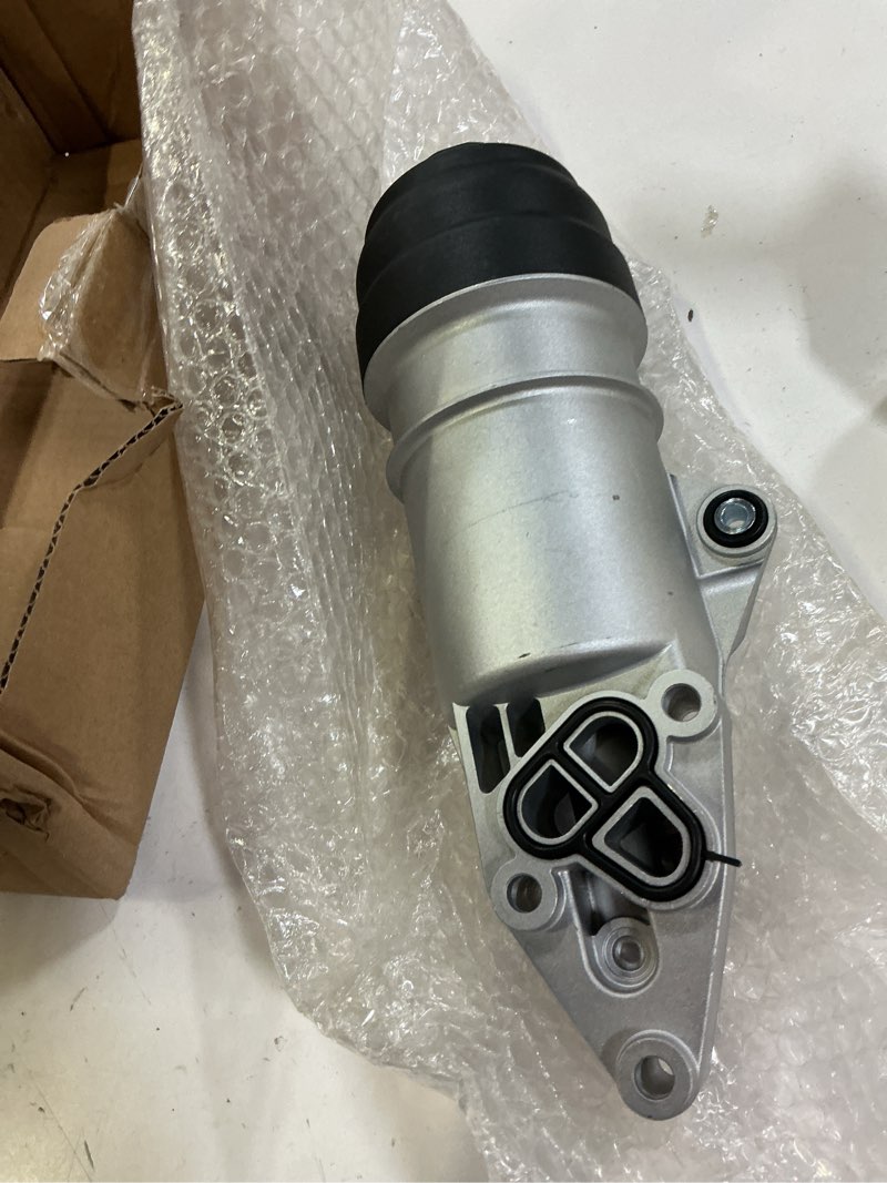Condition photo showing As Is for engine oil filter base housing assembly, oil filter housing no.06e115405k for audi a4 a5 a6 upgraded aluminum alloy silver tone, 1 pc