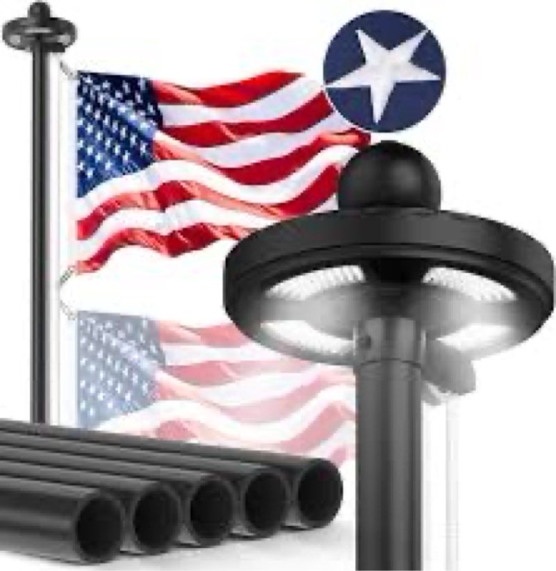heavy duty flag pole kit with solar light, 20 ft 12 gauge aluminum in ground flagpole with 128 leds