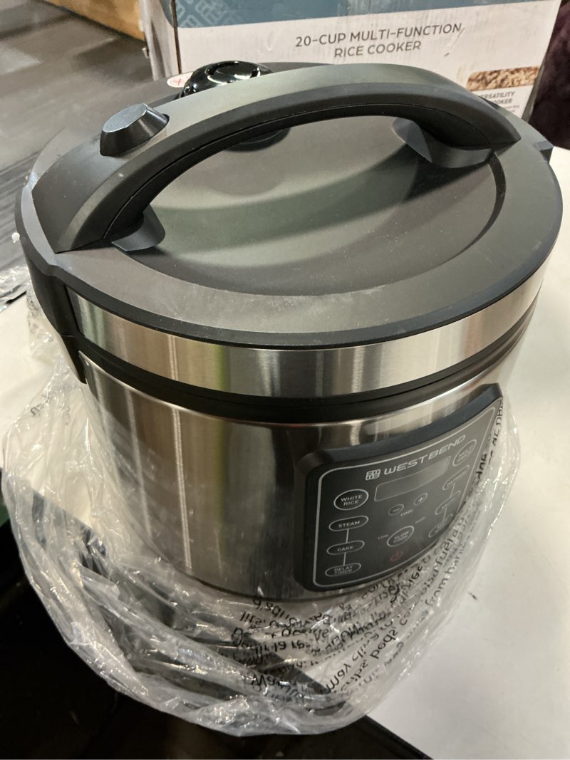 Condition photo showing Good Condition for West Bend Rice & Grain Multi Cooker Programmable with 9 Preset Functions, Features Delay Start and Keep Warm Functions and Steam Basket, 20 Cups Cooked (10 cups uncooked), Stainless Steel 20-Cups Cooked