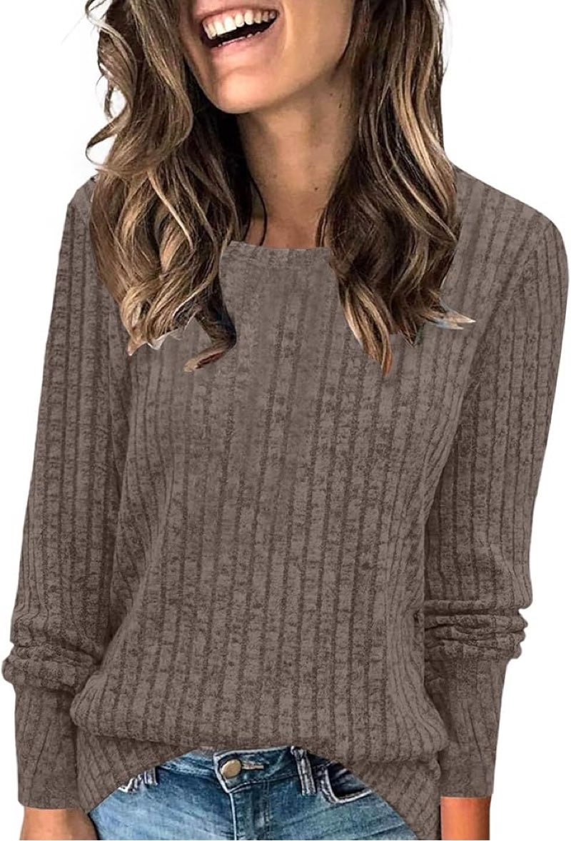 (3 PIECES SIZE MEDIUM)Long Sleeve Tops for Women Ribbed Knit Casual Sweater Loose Fit Cute Crew Neck Tees Soft Top Pullover