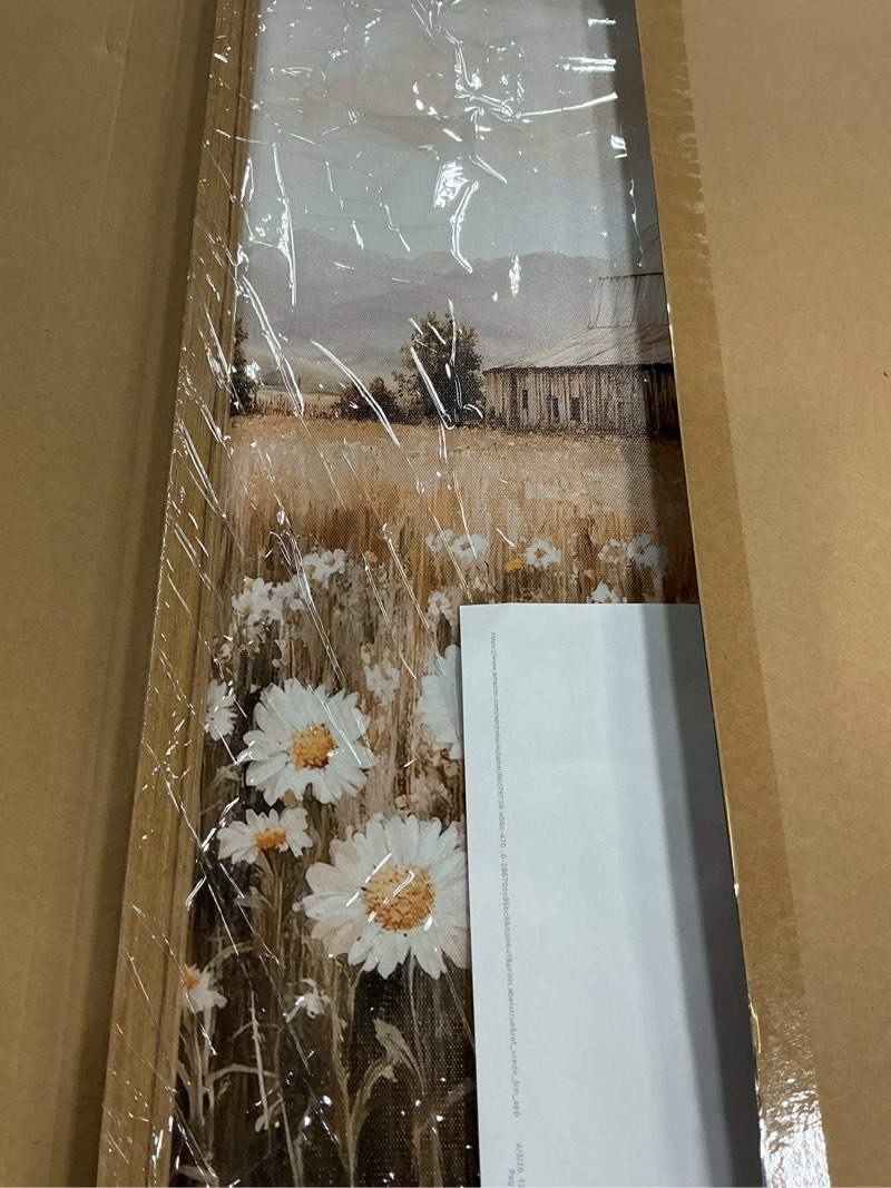 Condition photo showing New/Like New for framed canvas wall art rustic barn daisy field print country landscape poster farmhouse picture gallery artwork living room bedroom office apartment 16x24 inch ready to hang rustic barn daisy field 16l" x 24w"