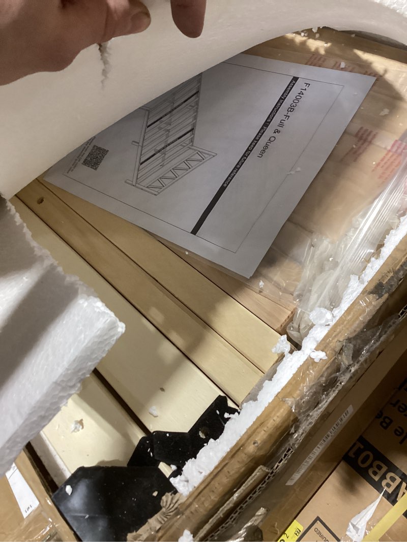 Condition photo showing As Is for Novilla Queen Bed Frame with Headboard, Queen Size, Solid Oak Wood, No Box Spring Needed, Easy Assembly Queen Solid Wood Headboard Natural Wood INCOMPLETE 